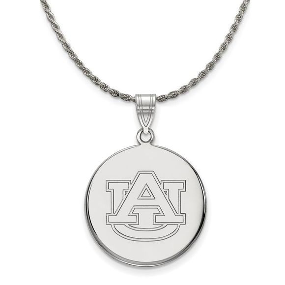 Sterling Silver Auburn U Large Disc Pendant Necklace - 20 Inch